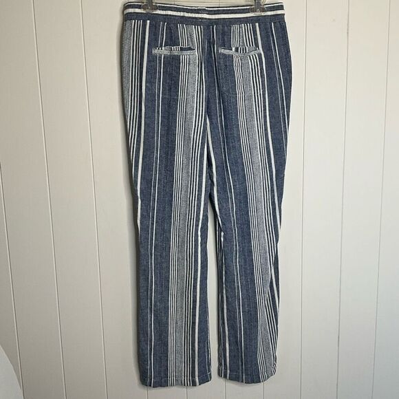 C est 1946 Womens Size Medium Linen Blend Pants Blue White Stripe Tie Waist - Picture 5 of 10